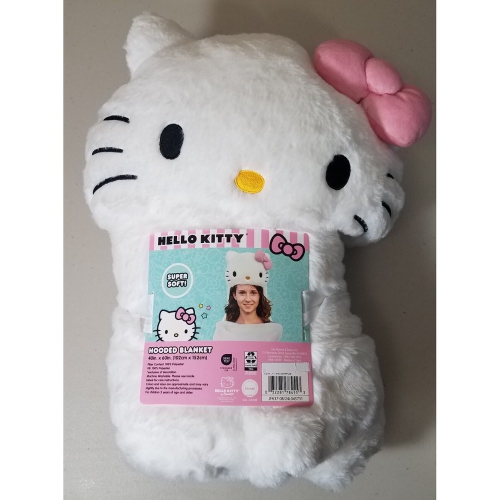 Hello Kitty Hooded Blanket 40inX60in Super Soft Plush White NEW